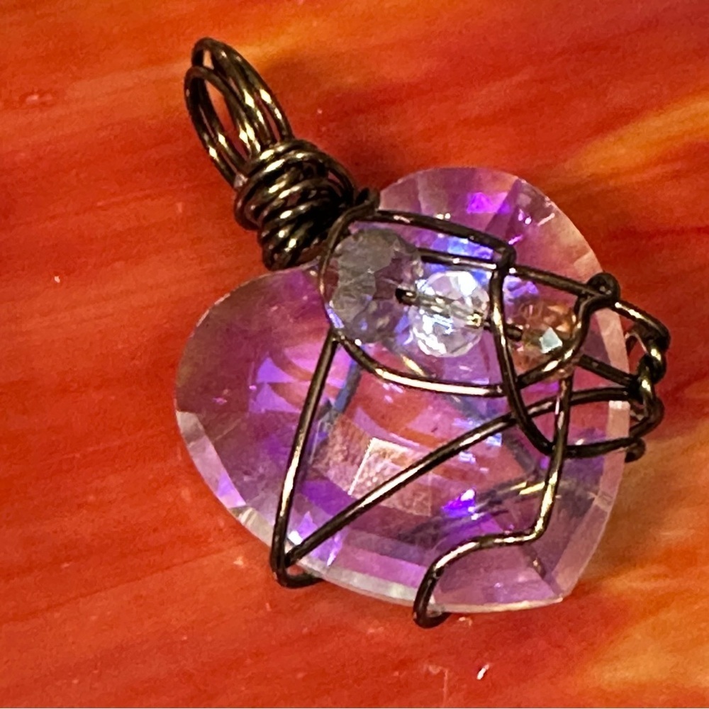 Collage Heart Crystal Glass Pendant Handmade Prism Necklace with faceted OOAK - Picture 6 of 12